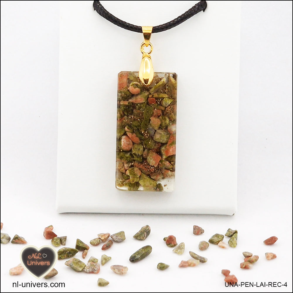 Unakite rectangle pendant M.2 in brass orgonite