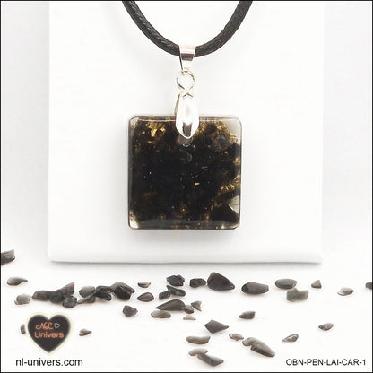 Square black obsidian pendant M.1 in brass orgonite