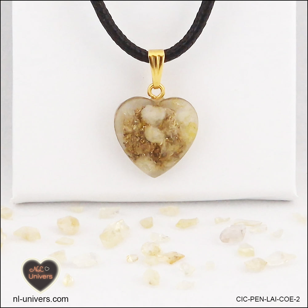 Heated Citrine heart pendant M.1 in brass orgonite