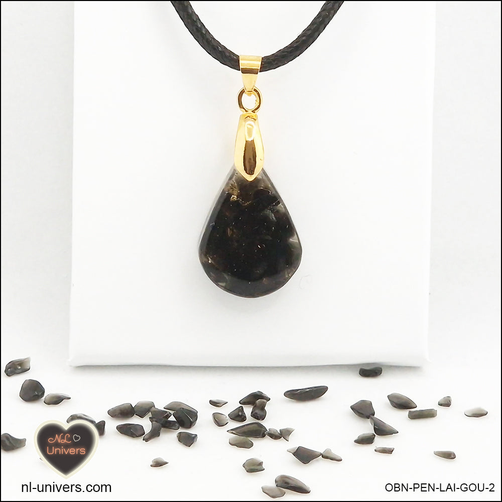 Black Obsidian pendant drop in brass orgonite