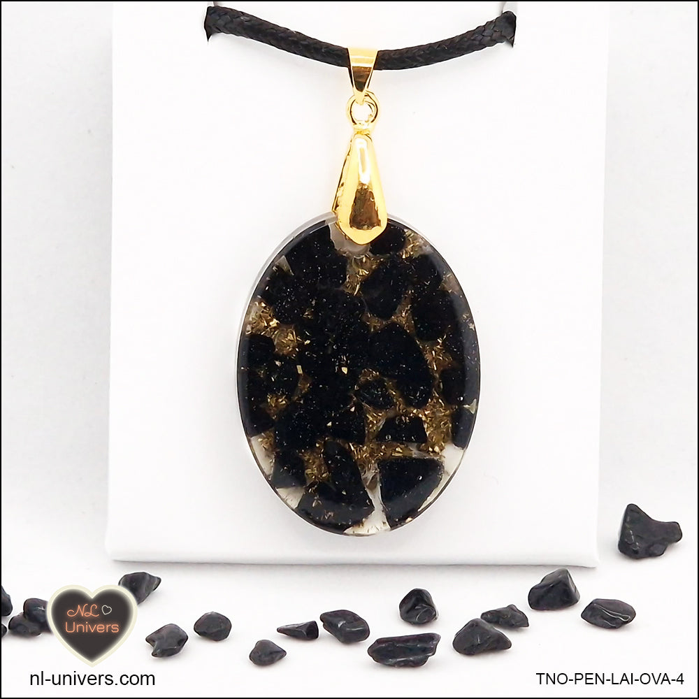 M.2 oval black tourmaline pendant in brass orgonite