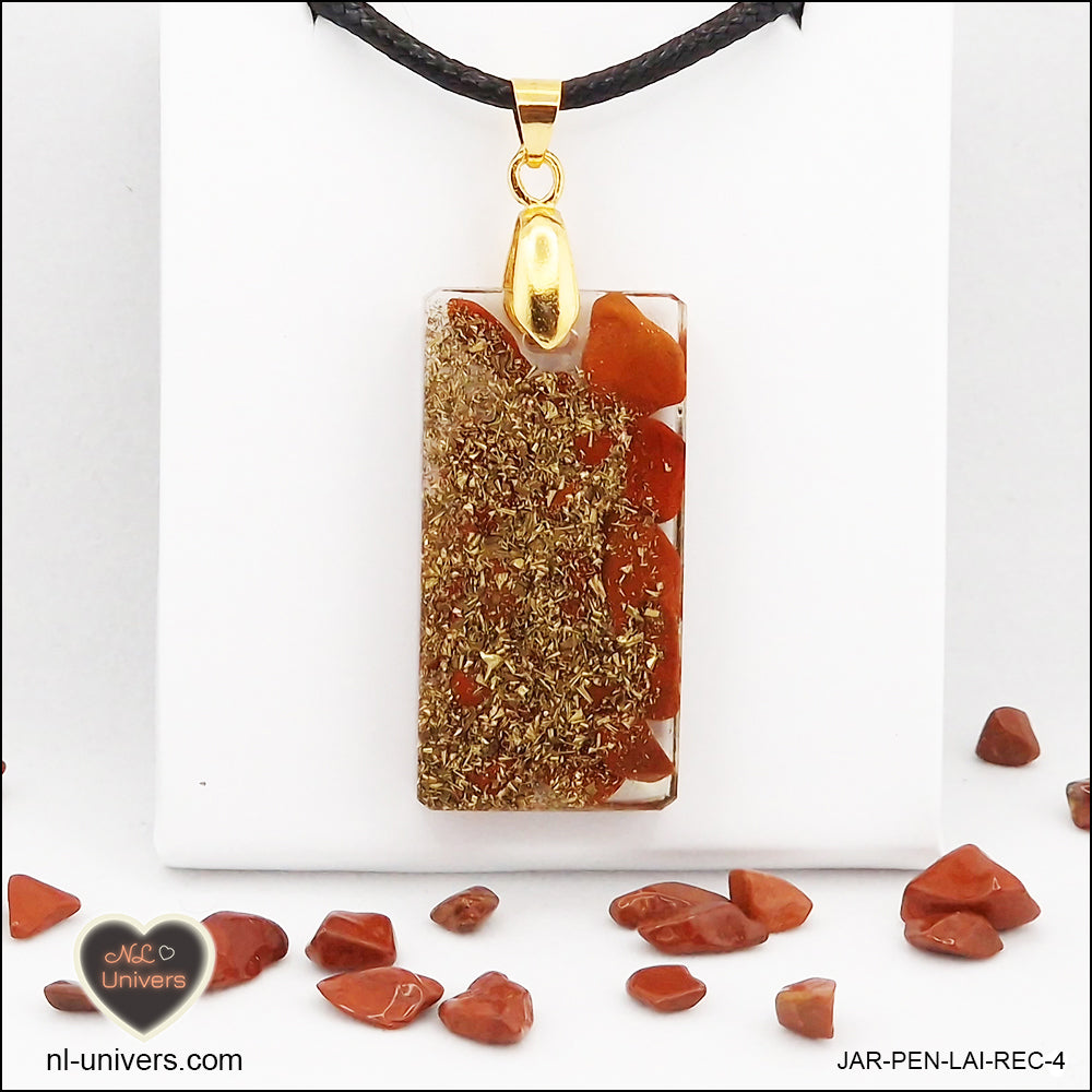 Red Jasper pendant rectangle M.2 in brass orgonite