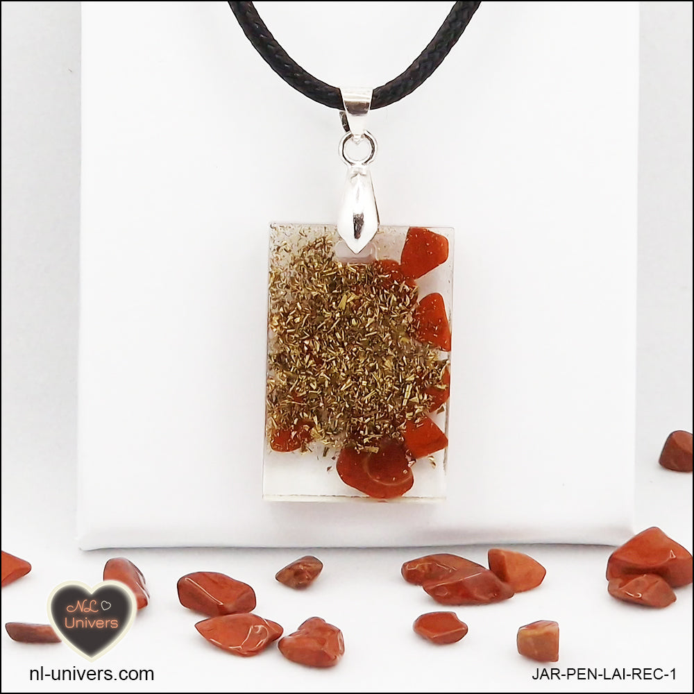 M.1 rectangle red jasper pendant in brass orgonite