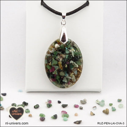 Ruby-Zoisite oval pendant M.2 in brass orgonite