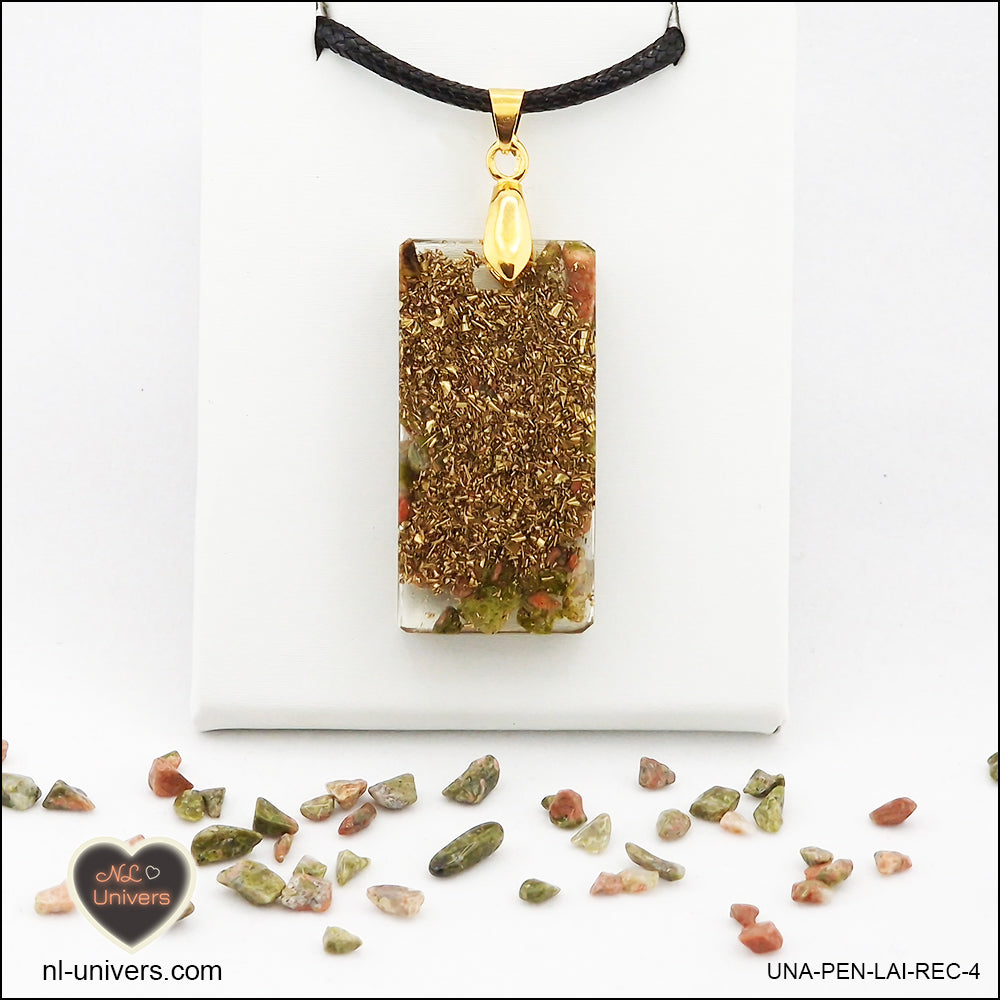 Unakite rectangle pendant M.2 in brass orgonite