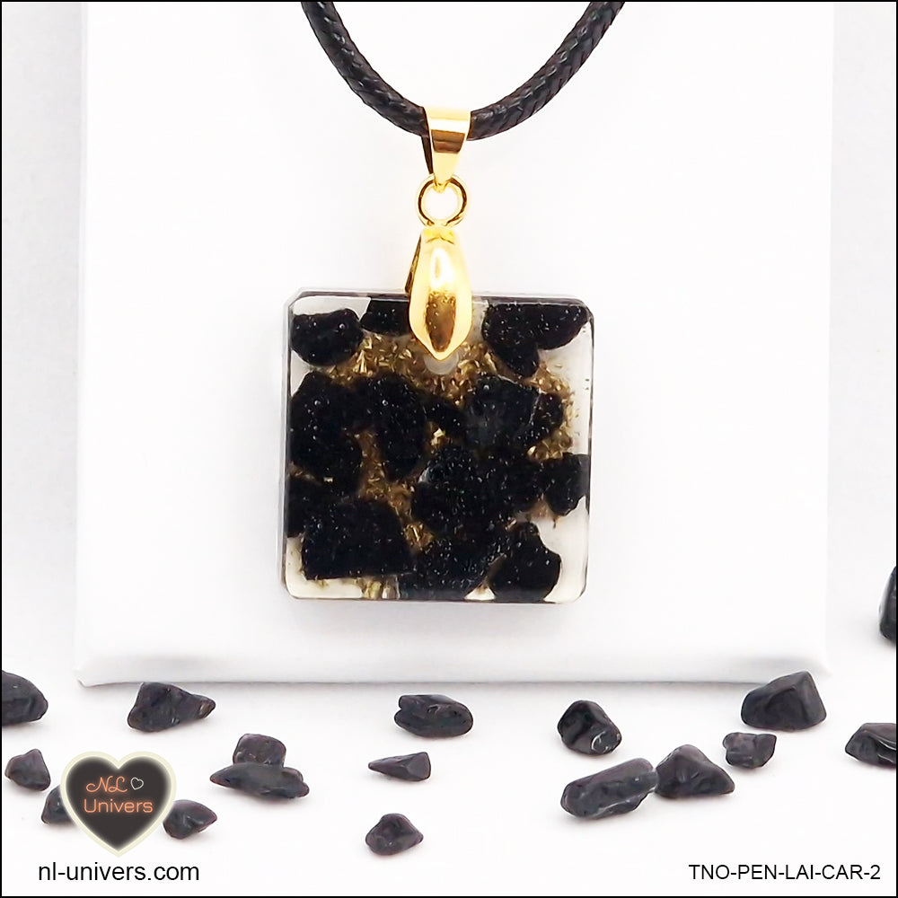 M.1 square black tourmaline pendant in brass orgonite