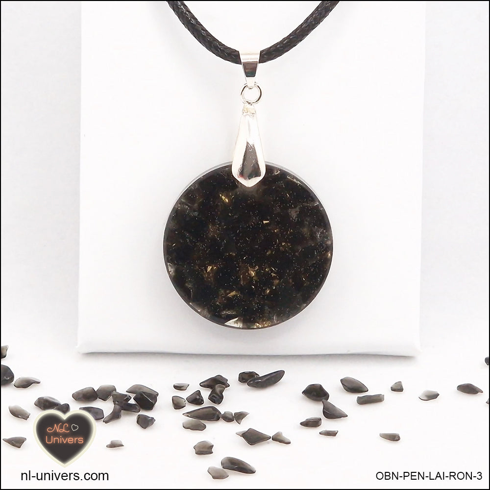 Pendentif Obsidienne noire rond M.2 en orgonite laiton