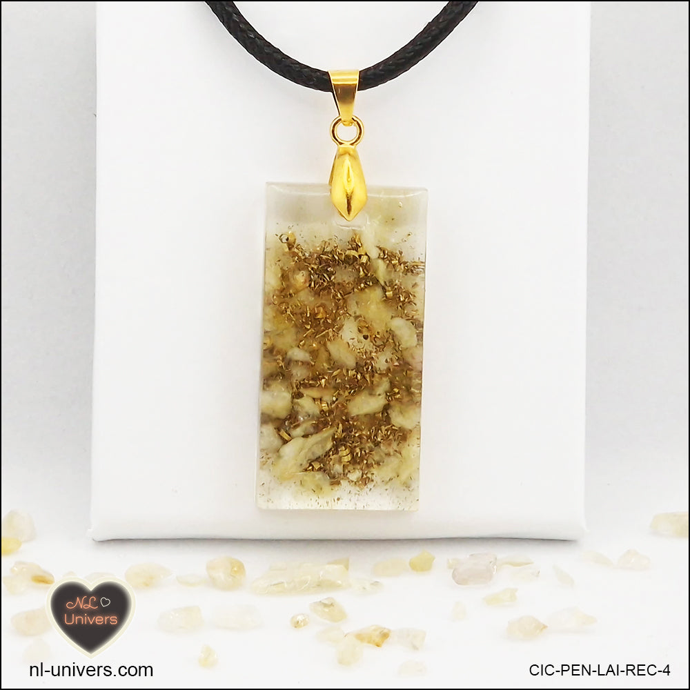 Heated Citrine pendant rectangle M.2 in brass orgonite