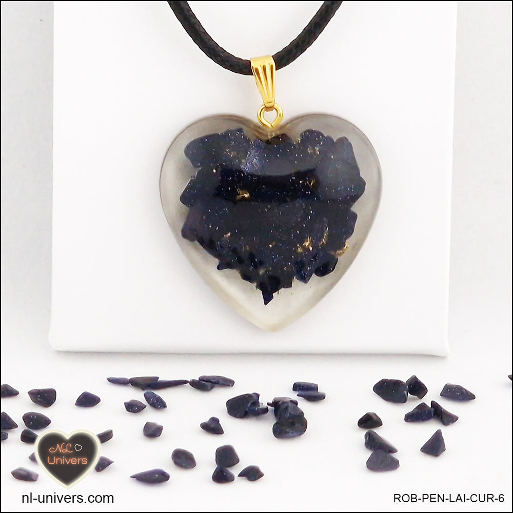 Rivière d'or blue heart pendant M.3 in brass orgonite