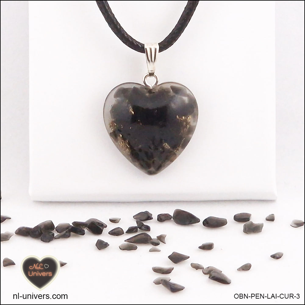 Black Obsidian heart pendant M.2 in brass orgonite