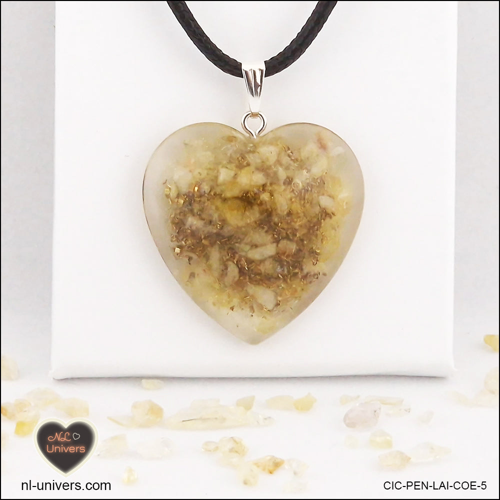 Heated Citrine heart pendant M.3 in brass orgonite