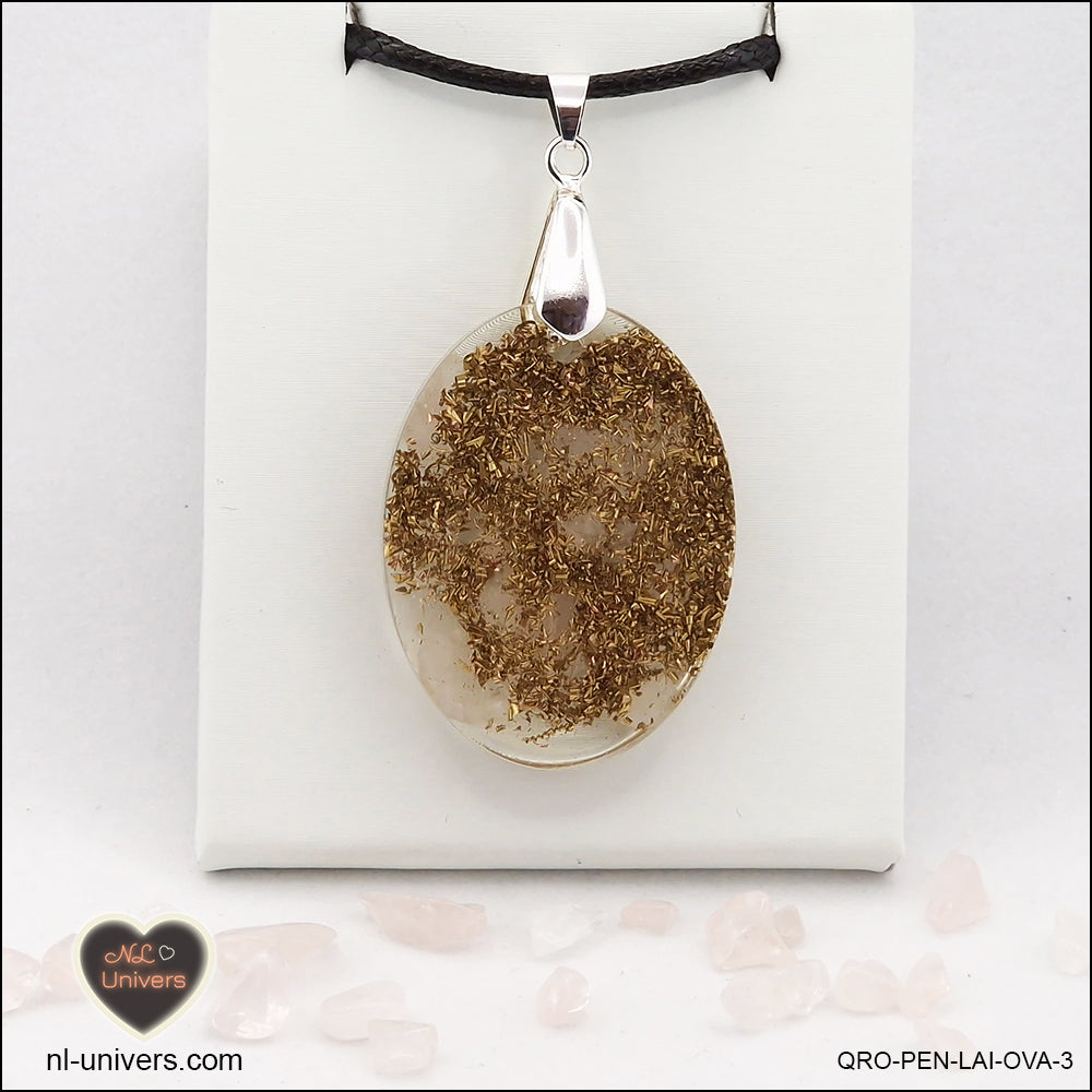 Pendentif Quartz rose ovale M.2 en orgonite laiton