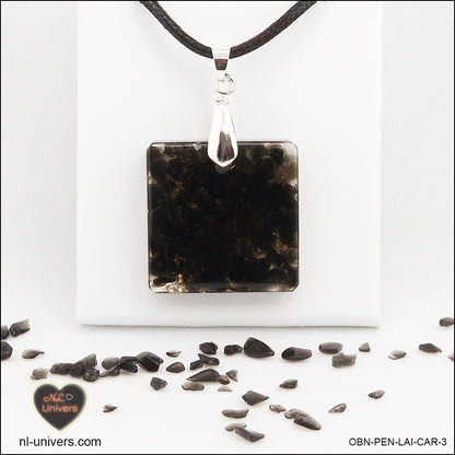 Pendentif Obsidienne noire carré M.2 en orgonite laiton