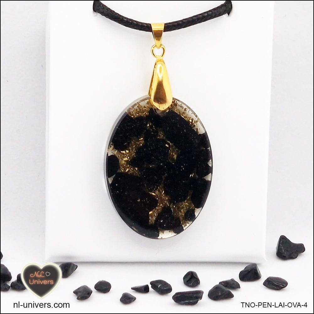 M.2 oval black tourmaline pendant in brass orgonite