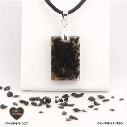 Black Obsidian rectangle M.1 pendant in brass orgonite