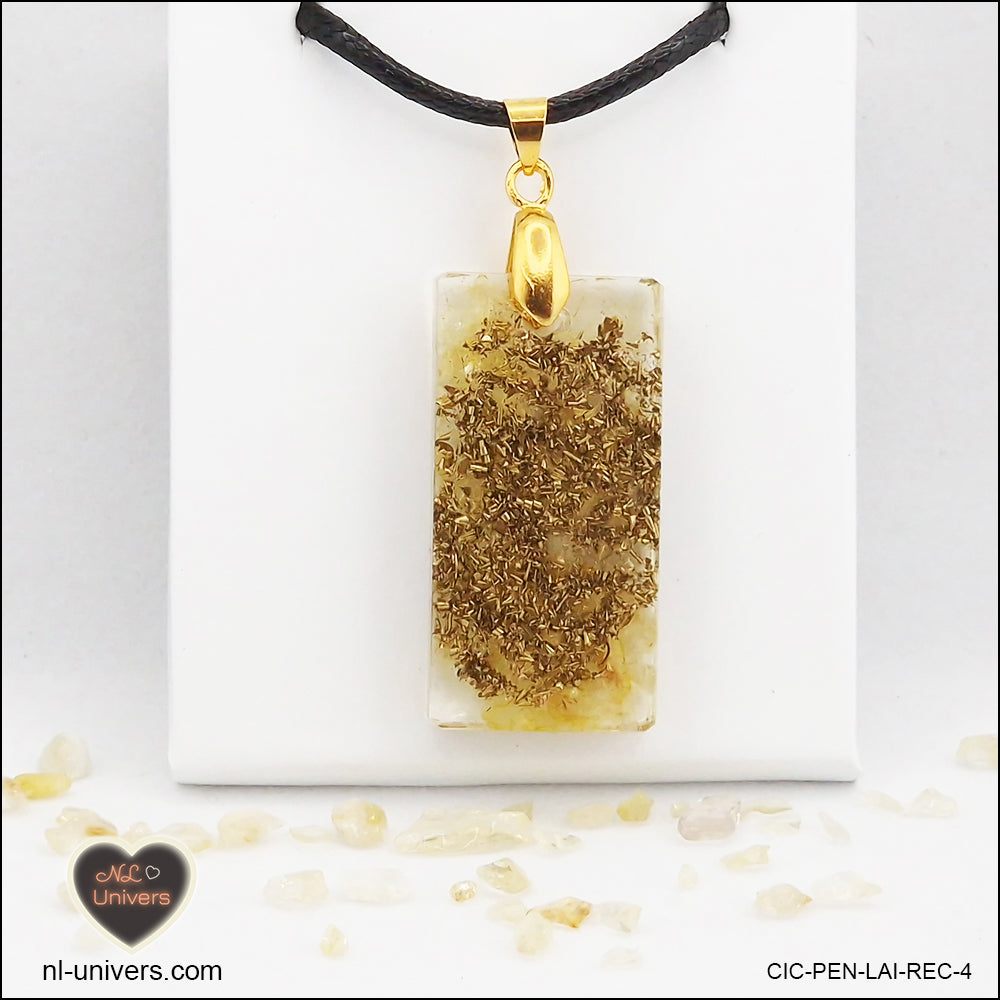 Heated Citrine pendant rectangle M.2 in brass orgonite