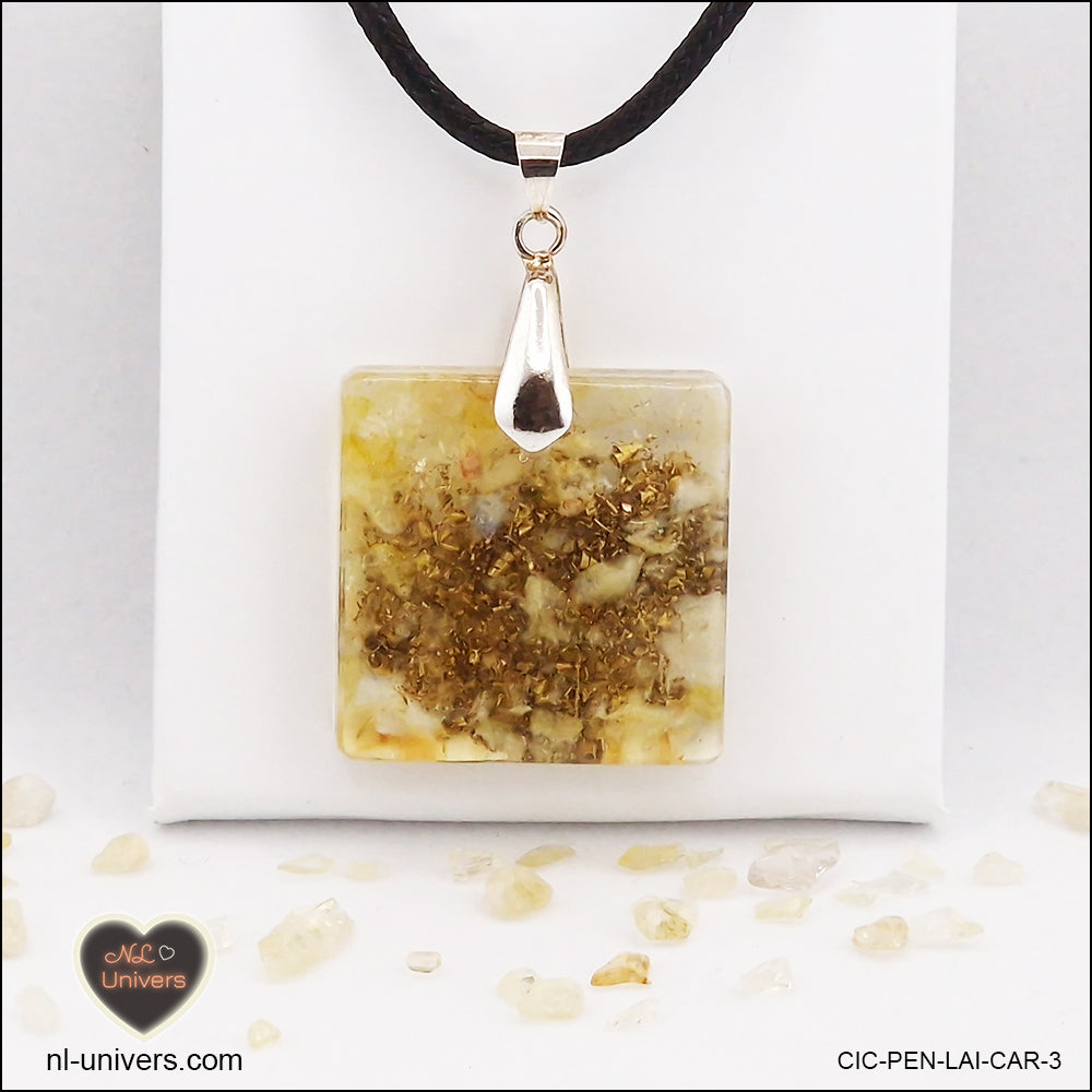 Heated Citrine pendant square M.2 in brass orgonite