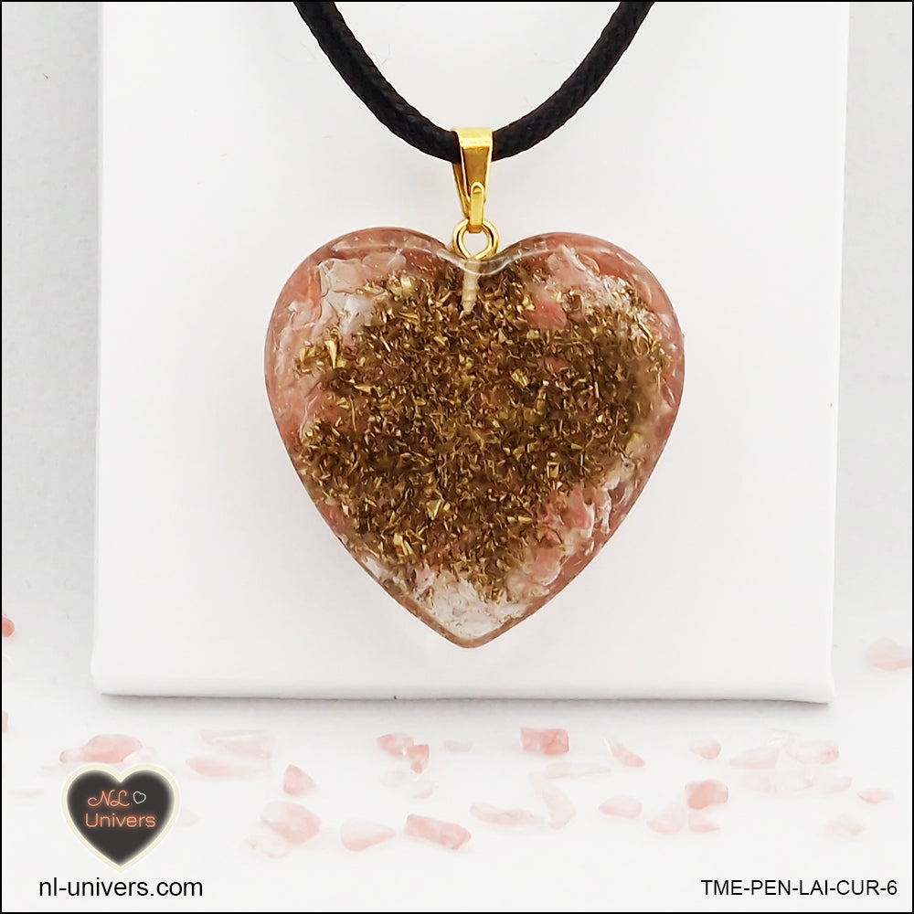 Tourmaline watermelon heart pendant M.3 in brass orgonite