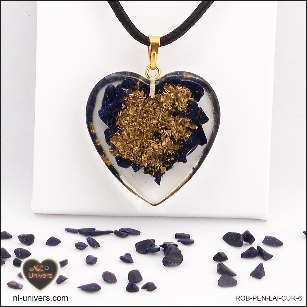 Rivière d'or blue heart pendant M.3 in brass orgonite