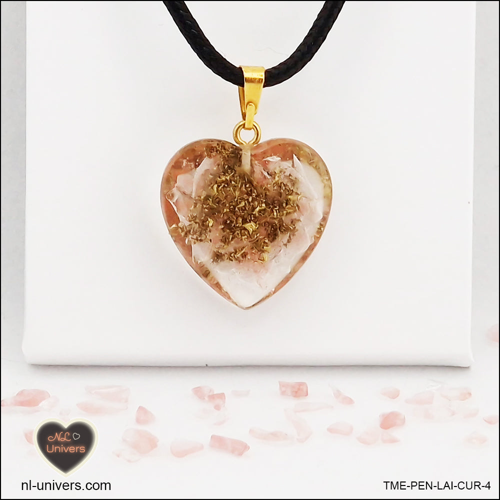 Tourmaline Watermelon heart pendant M.2 in brass orgonite