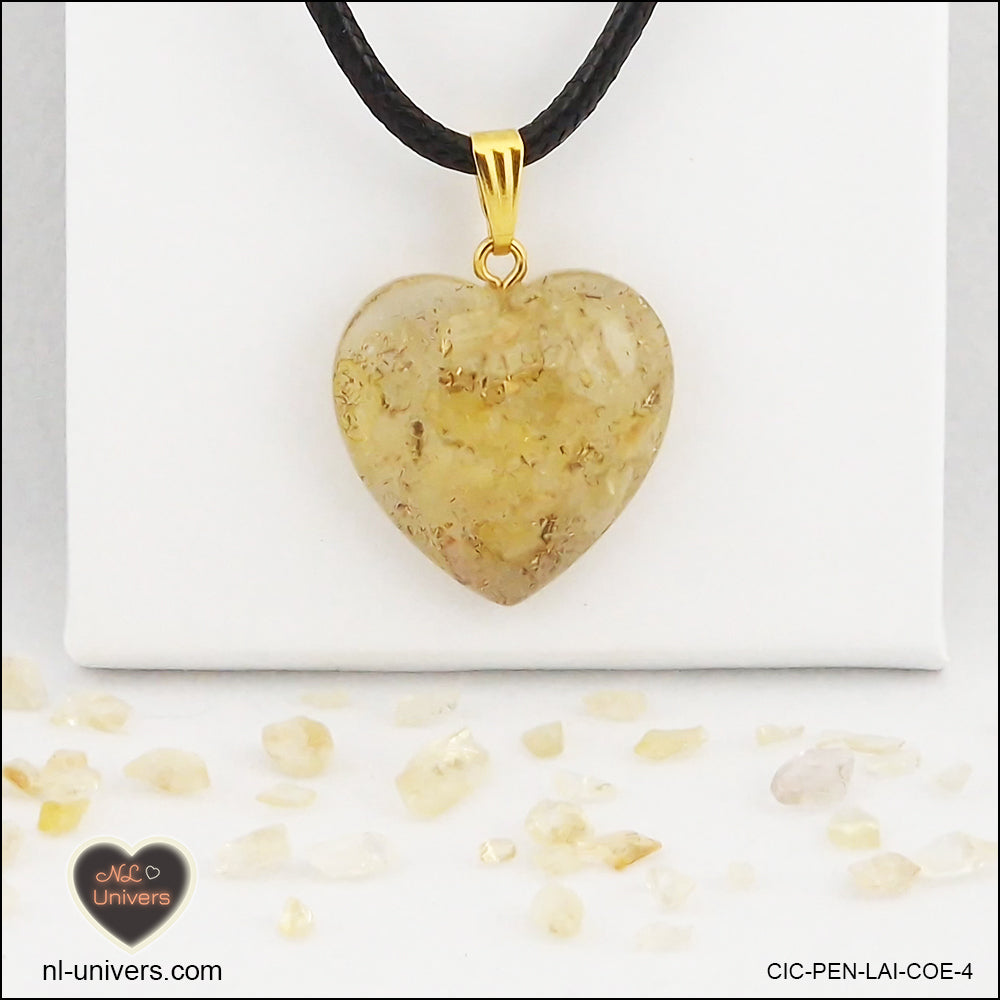 Heated Citrine heart pendant M.2 in brass orgonite