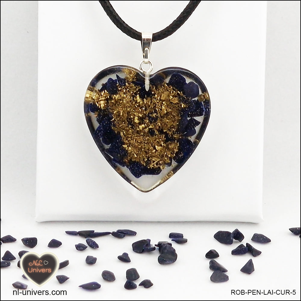 Rivière d'or blue heart pendant M.3 in brass orgonite