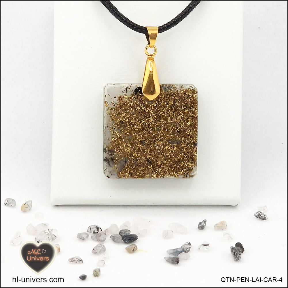 Black Tourmaline Quartz pendant square M.2 in brass orgonite