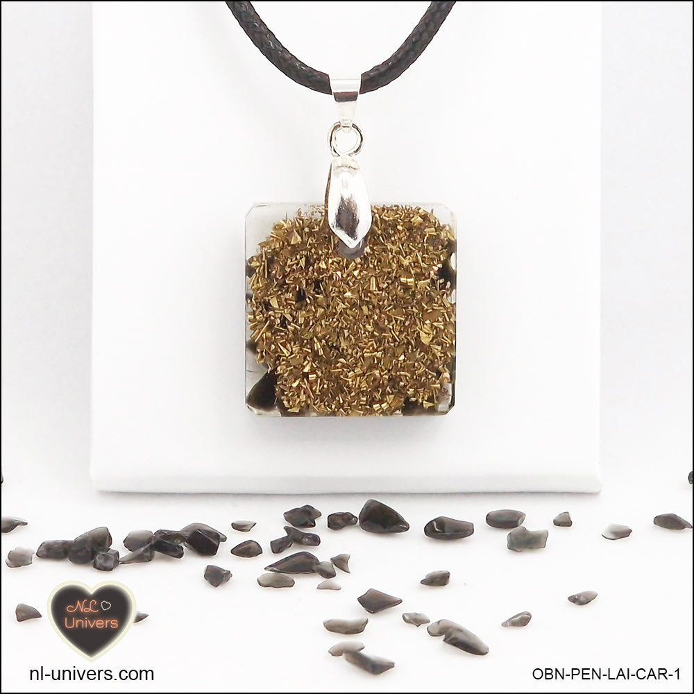 Square black obsidian pendant M.1 in brass orgonite