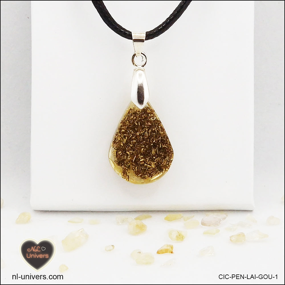 Pendentif Citrine chauffée goutte en orgonite laiton