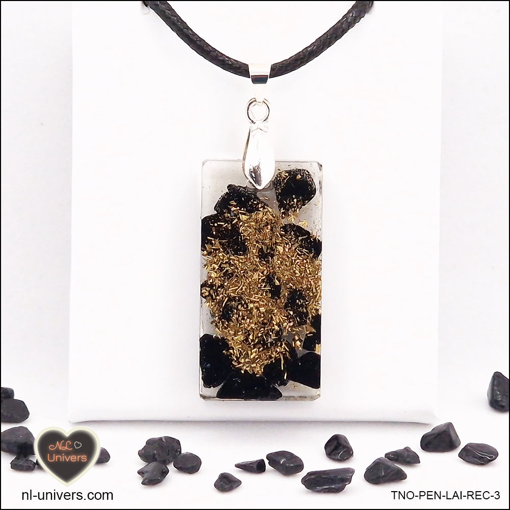 Black Tourmaline pendant rectangle M.2 in brass orgonite