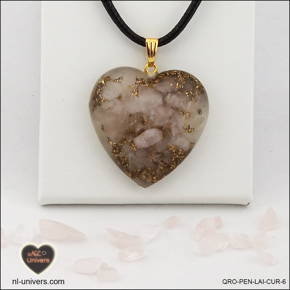 Rose quartz heart pendant M.3 in brass orgonite