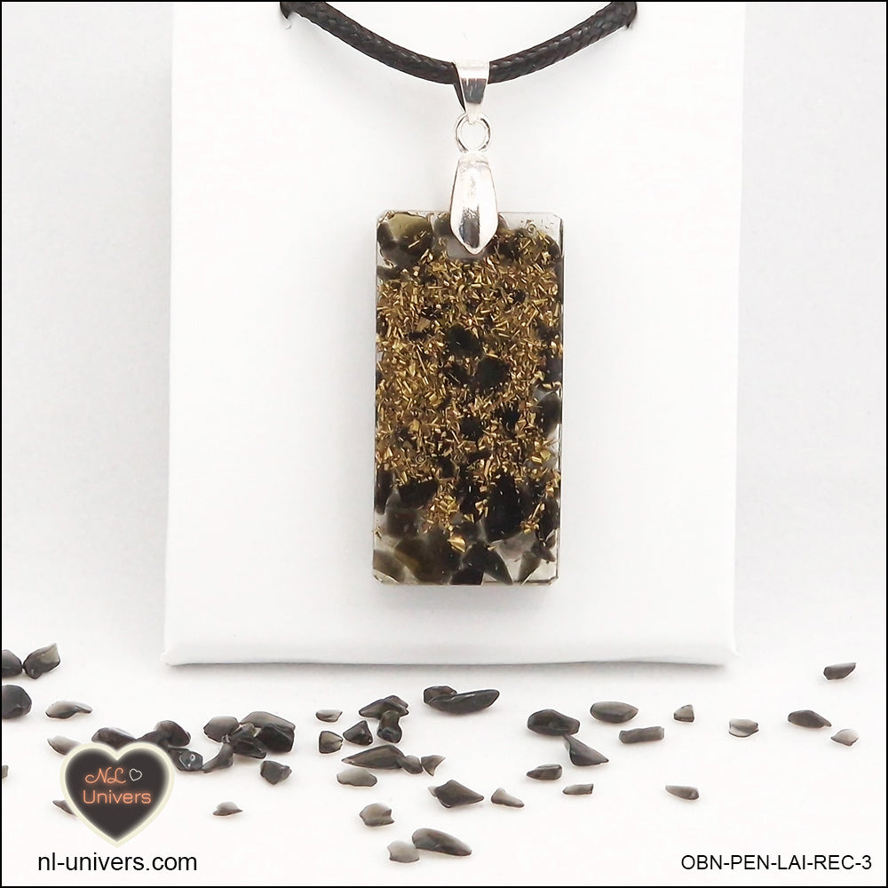 Black obsidian pendant rectangle M.2 in brass orgonite