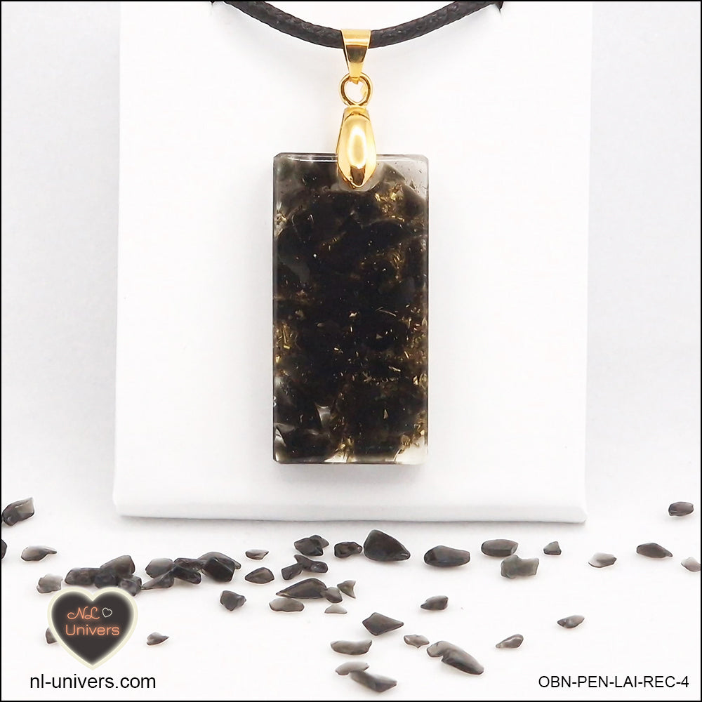 Black obsidian pendant rectangle M.2 in brass orgonite