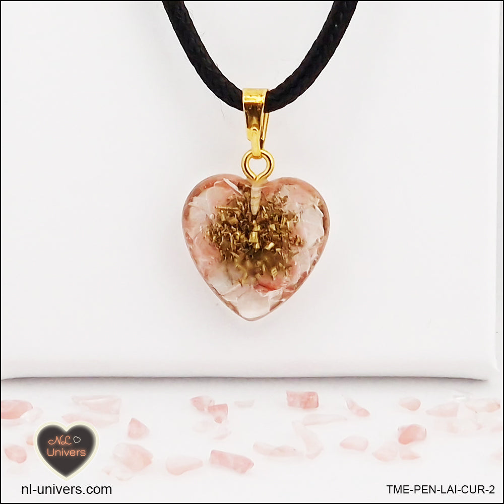 Tourmaline watermelon heart pendant M.1 in brass orgonite