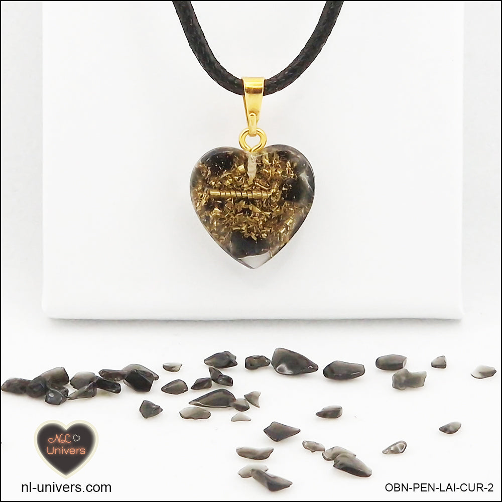 Black Obsidian heart pendant M.1 in brass orgonite