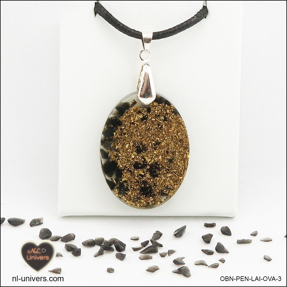 Pendentif Obsidienne noire ovale M.2 en orgonite laiton