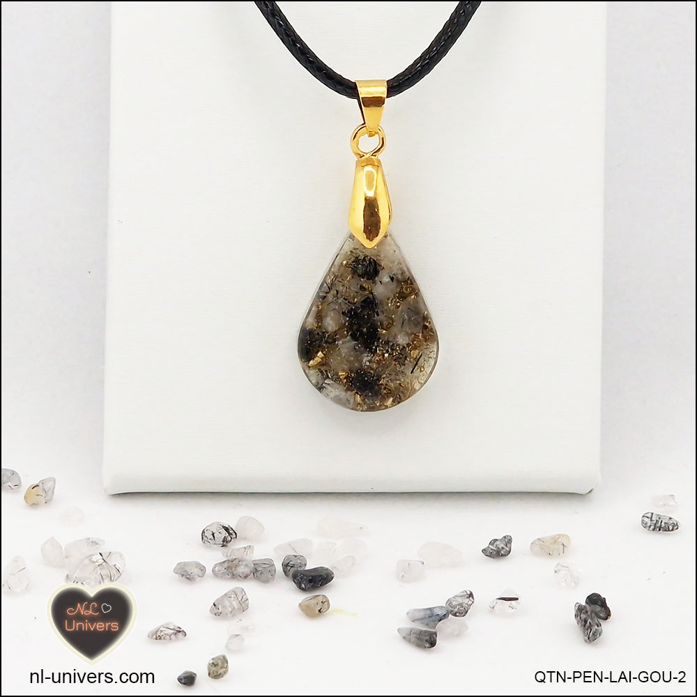 Black Tourmaline Quartz pendant drop in brass orgonite