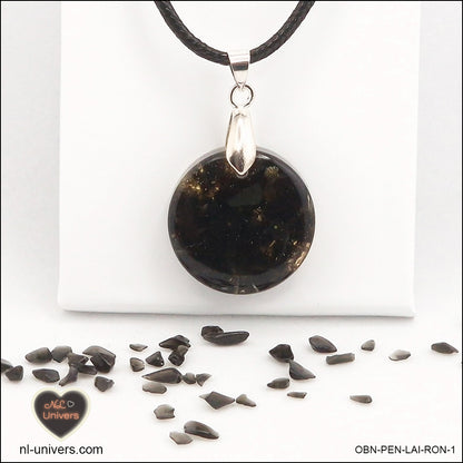 Pendentif Obsidienne noire rond M.1 en orgonite laiton