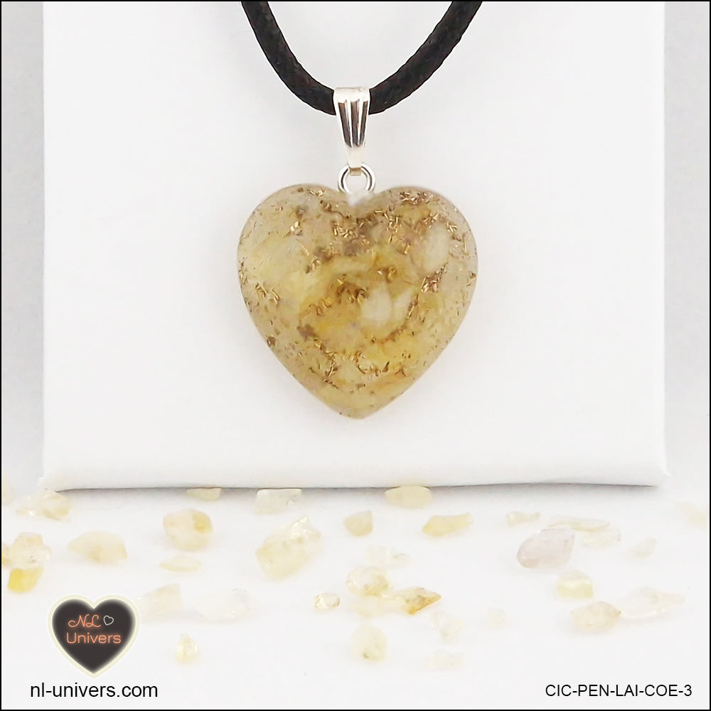 Heated Citrine heart pendant M.2 in brass orgonite