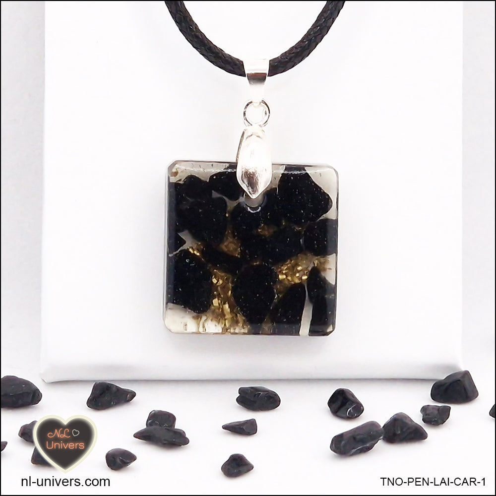 M.1 square black tourmaline pendant in brass orgonite