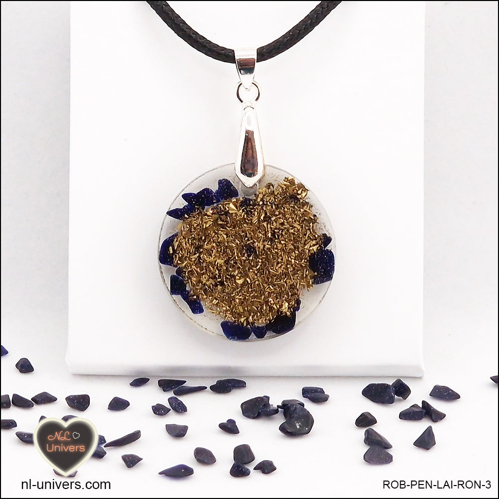 Round blue gold river pendant M.2 in brass orgonite