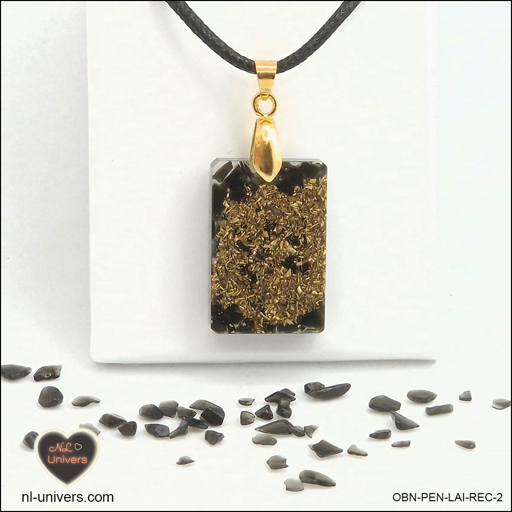 Pendentif Obsidienne noire rectangle M.1 en orgonite laiton