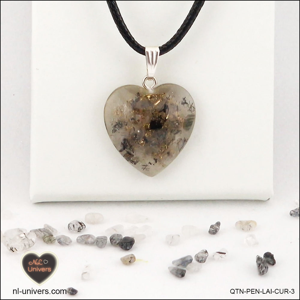 Quartz Tourmaline black heart pendant M.2 in brass orgonite