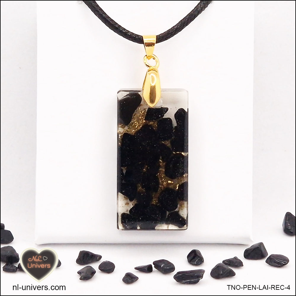 Black Tourmaline pendant rectangle M.2 in brass orgonite