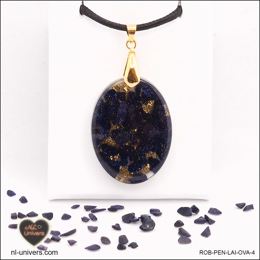 Pendentif Rivière d'or bleue ovale M.2 en orgonite laiton