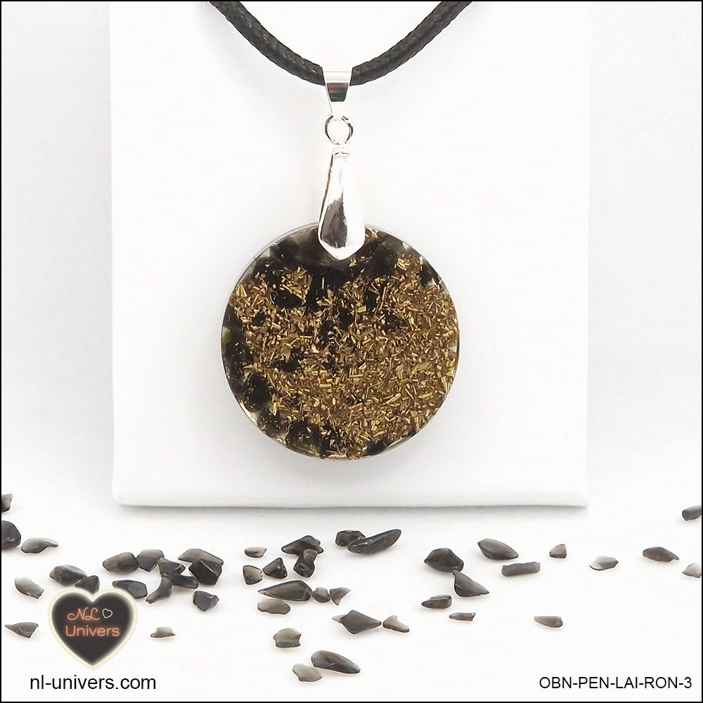 Pendentif Obsidienne noire rond M.2 en orgonite laiton