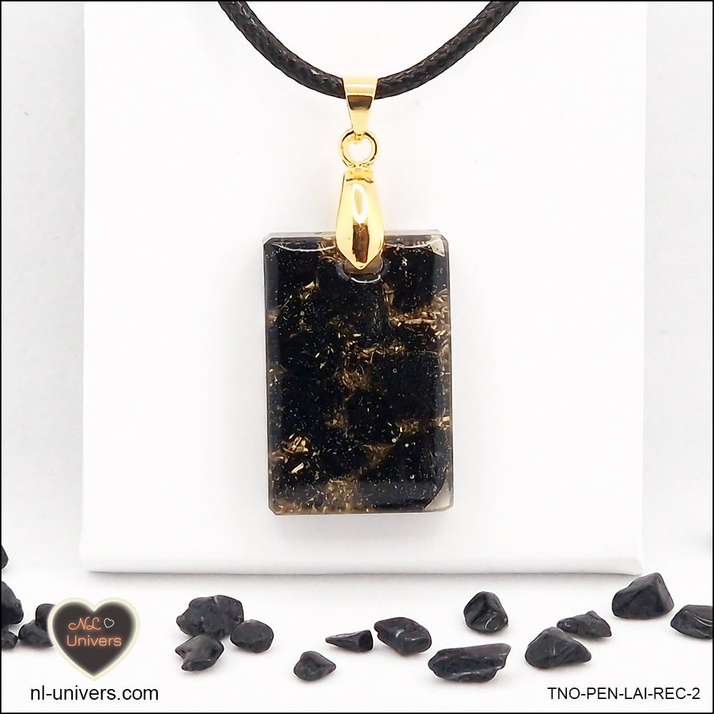 Pendentif Tourmaline noire rectangle M.1 en orgonite laiton