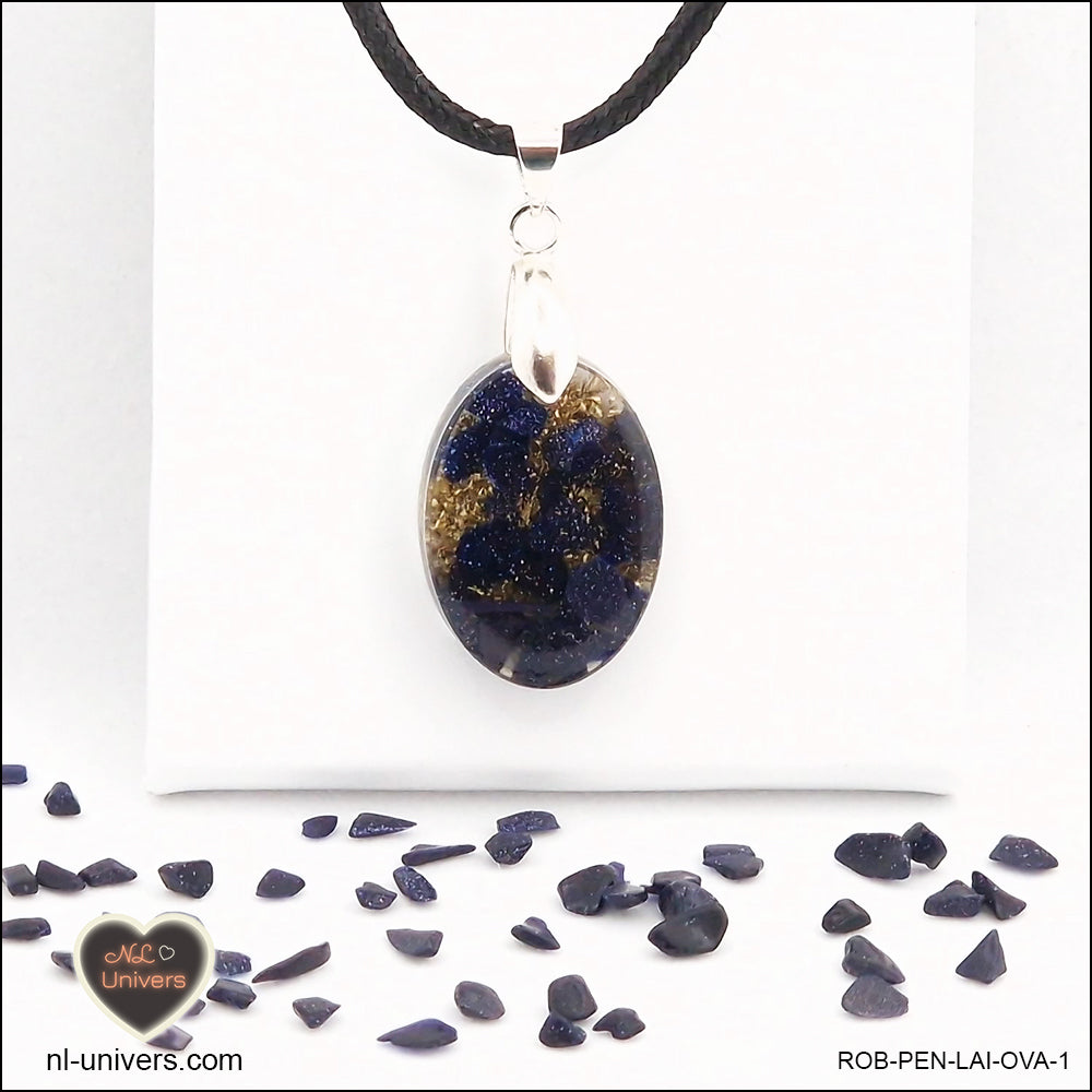 M.1 oval blue gold river pendant in brass orgonite