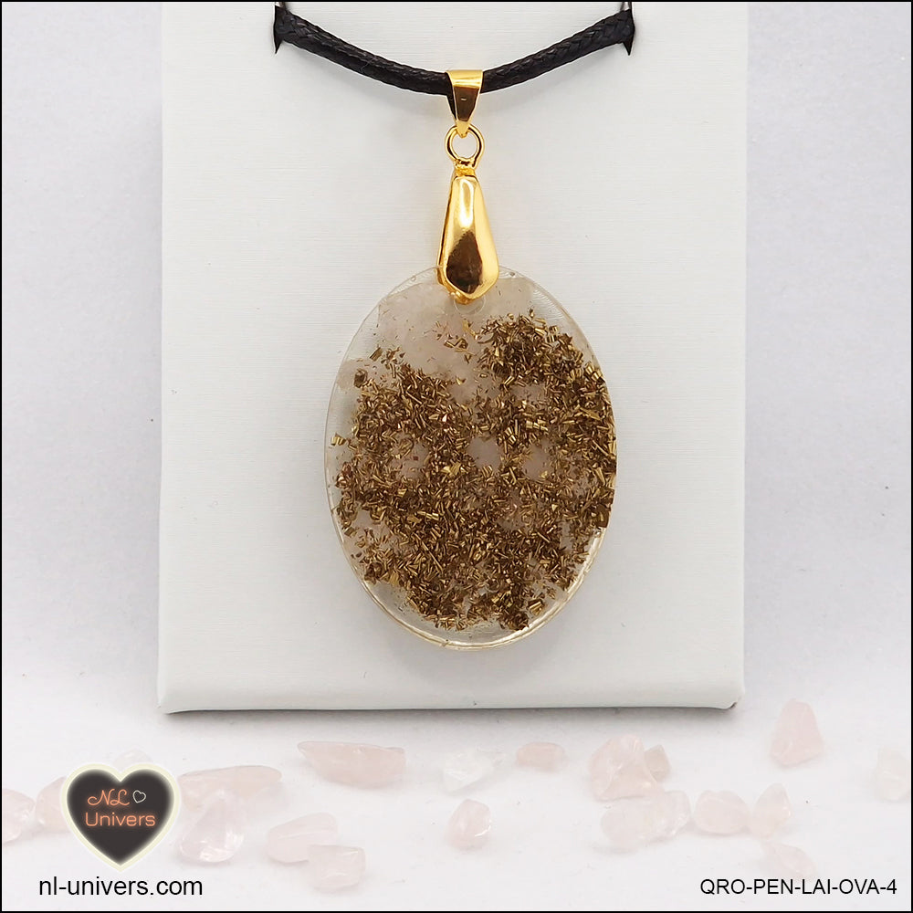 Pendentif Quartz rose ovale M.2 en orgonite laiton