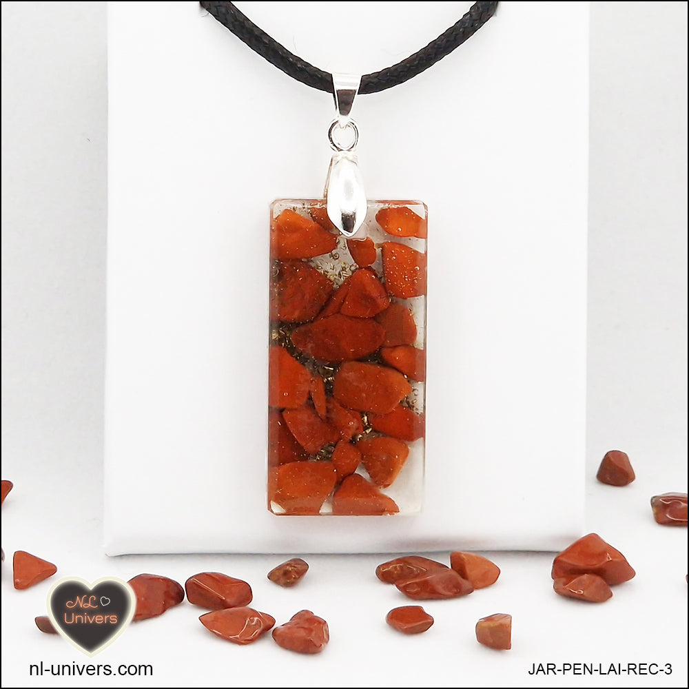 Pendentif Jaspe rouge rectangle M.2 en orgonite laiton